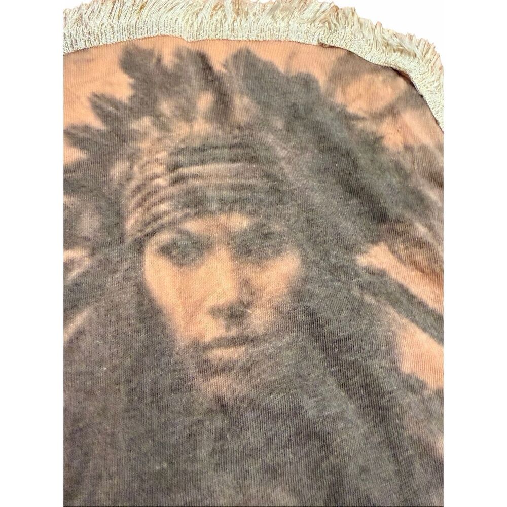 Bella Canvas M Peach V-Neck Tee with Native American Graphic Fringe Trim Detail - Picture 2 of 7